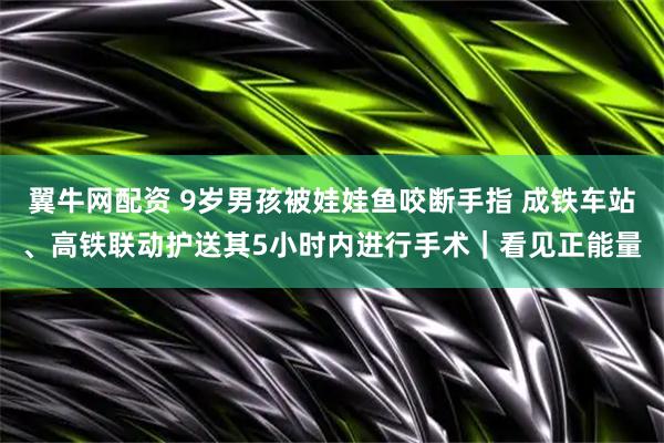 翼牛网配资 9岁男孩被娃娃鱼咬断手指 成铁车站、高铁联动护送其5小时内进行手术｜看见正能量