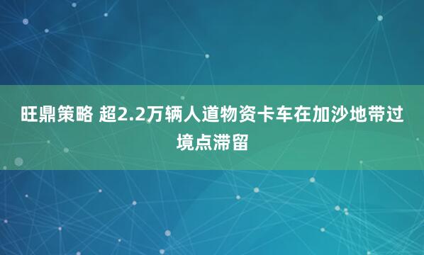 旺鼎策略 超2.2万辆人道物资卡车在加沙地带过境点滞留